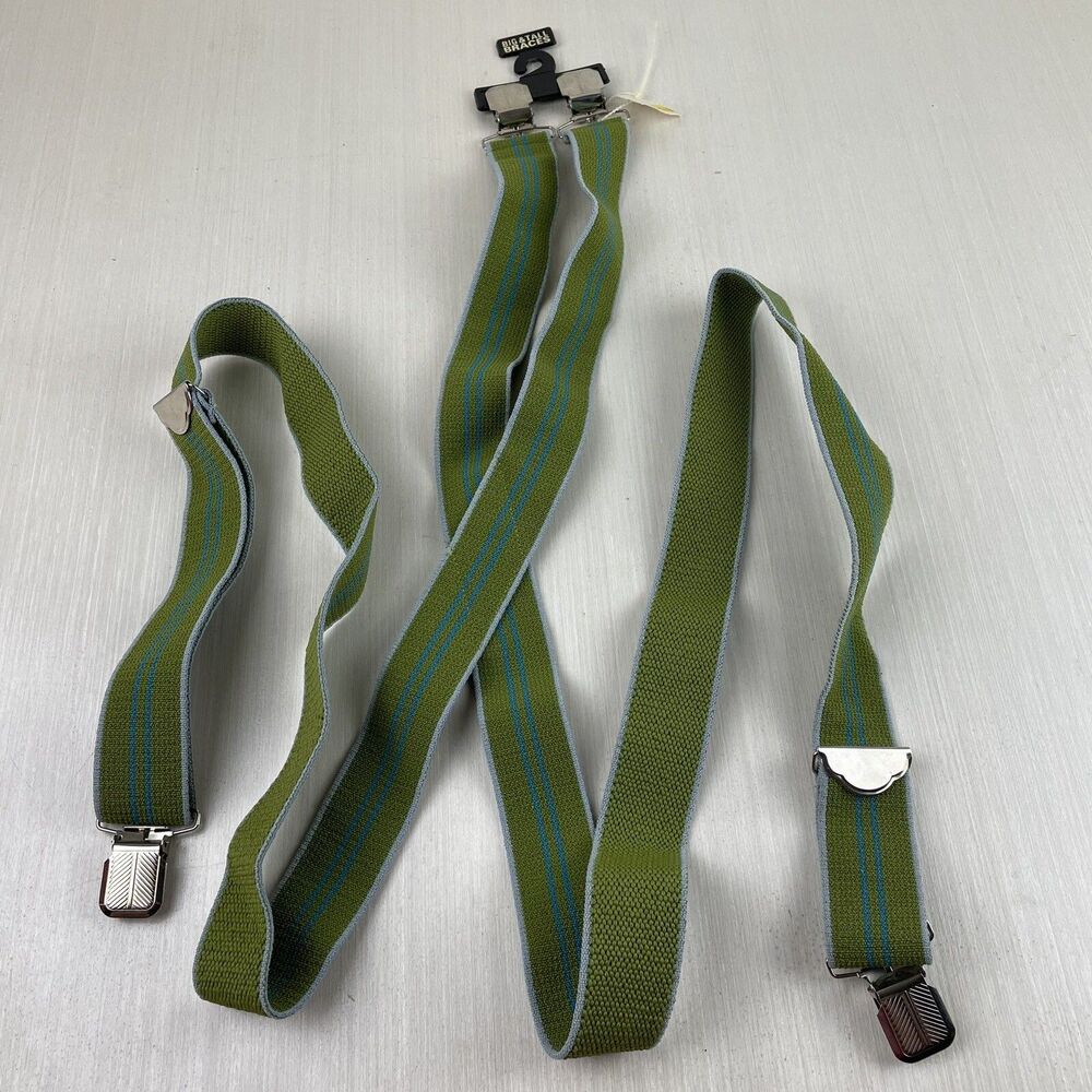 Big & Tall Braces 1.5” Green Blue Suspenders Metal Clip New